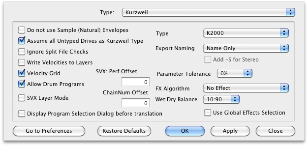 Kurzweil Preferences