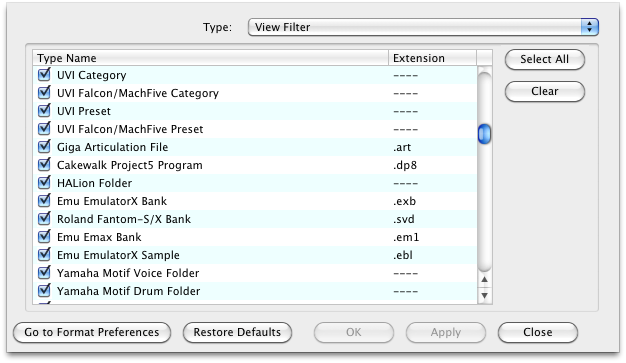 View Filter Preferences